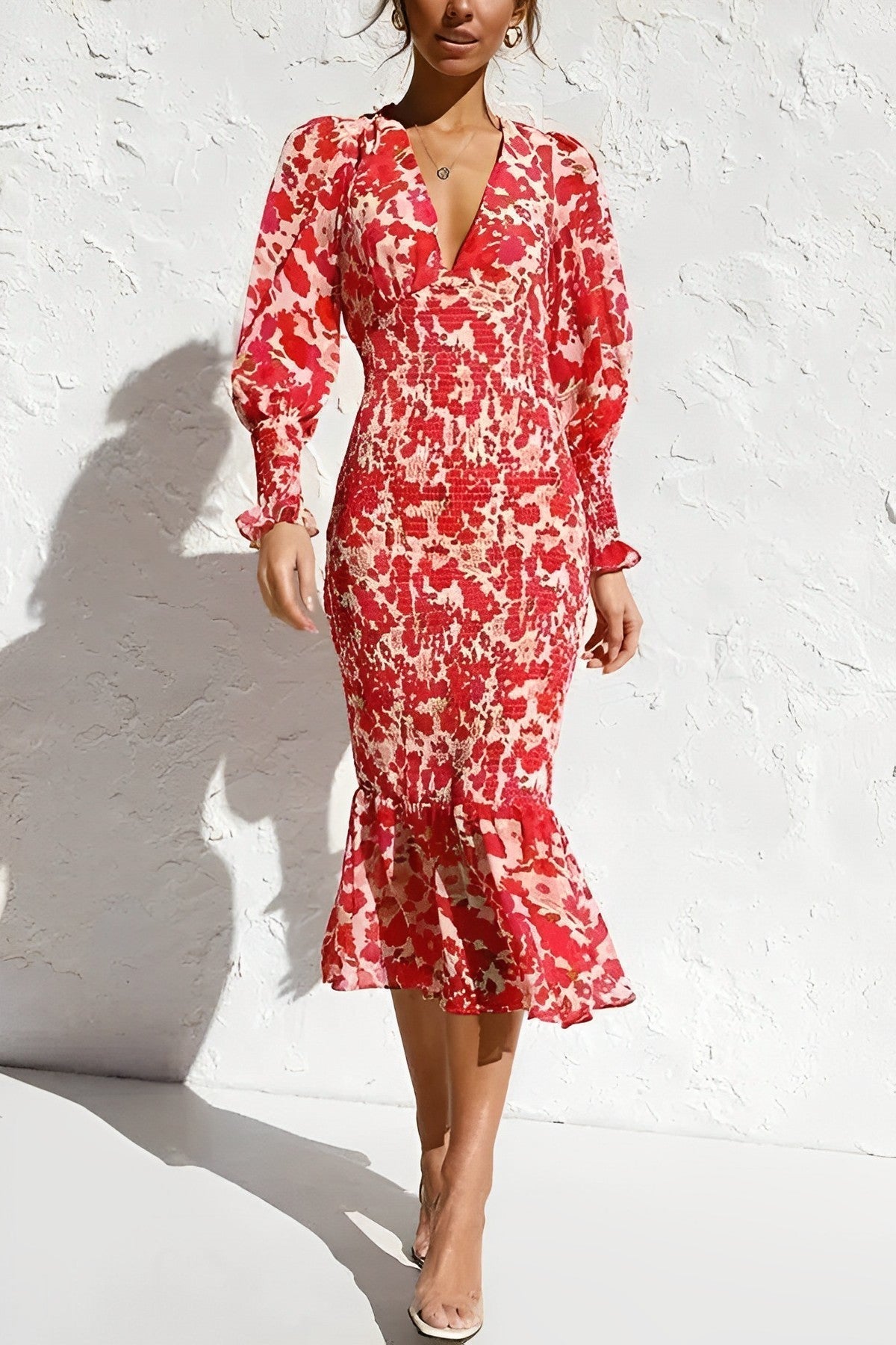 Rosanne™ - Floral Bishop Sleeve Midi Dress