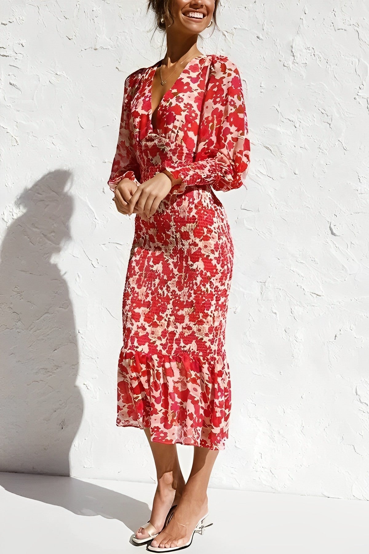 Rosanne™ - Floral Bishop Sleeve Midi Dress