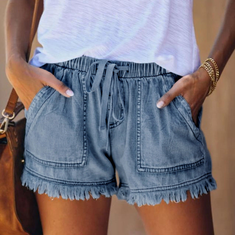 Laura™ - High-waisted denim shorts 