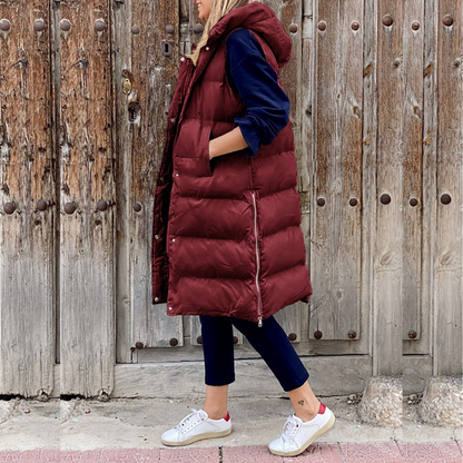 Maple™ - Long sleeveless cotton coat with hood