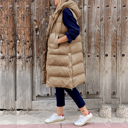 Maple™ - Long sleeveless cotton coat with hood