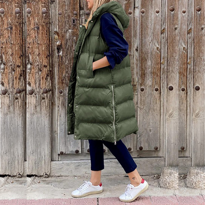 Maple™ - Long sleeveless cotton coat with hood