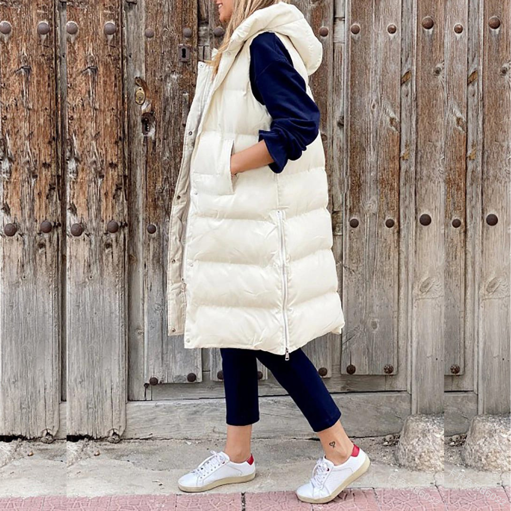 Maple™ - Long sleeveless cotton coat with hood
