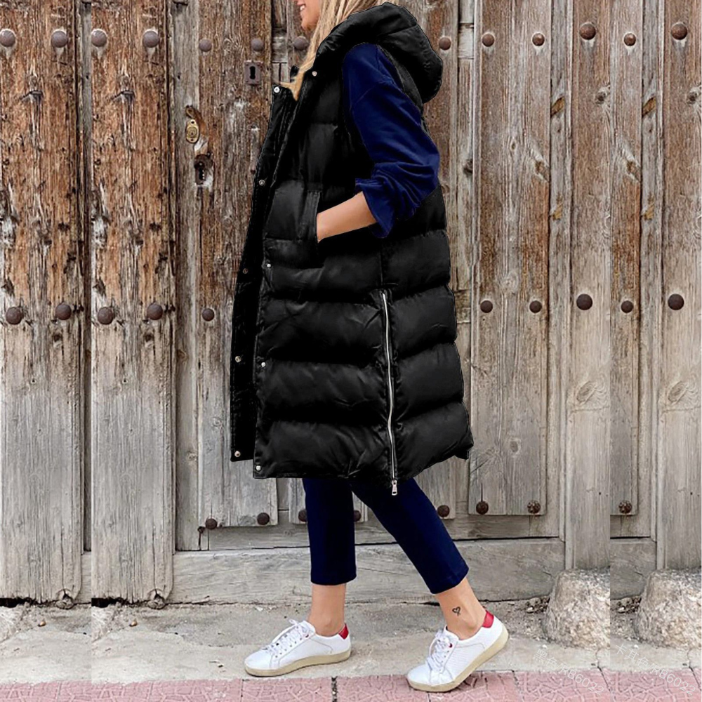 Maple™ - Long sleeveless cotton coat with hood