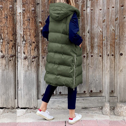 Maple™ - Long sleeveless cotton coat with hood