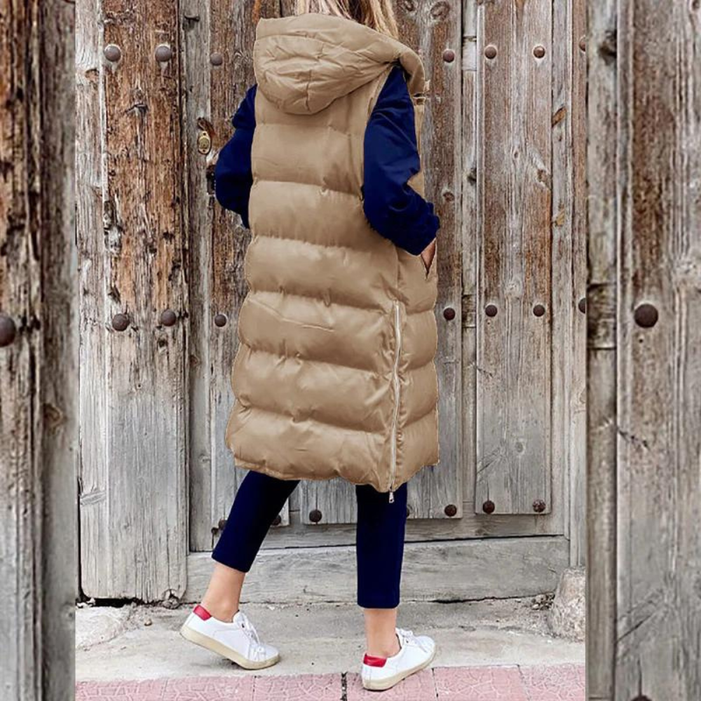 Maple™ - Long sleeveless cotton coat with hood