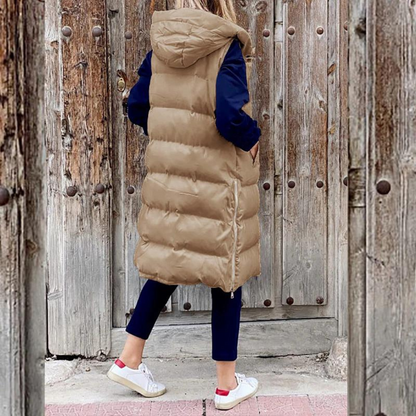 Maple™ - Long sleeveless cotton coat with hood