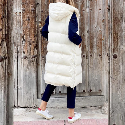 Maple™ - Long sleeveless cotton coat with hood