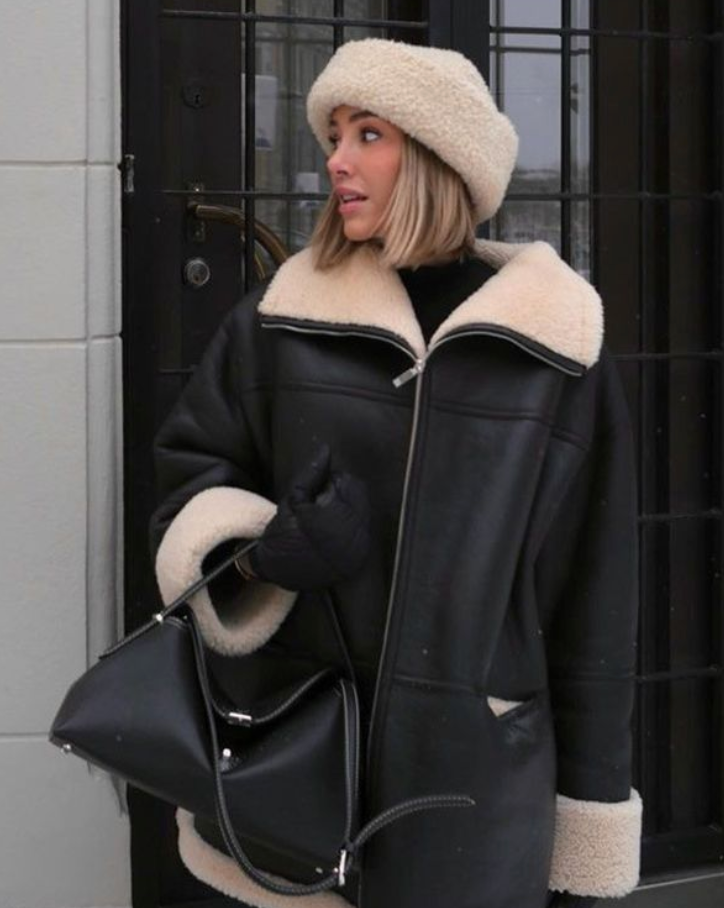 Viktoria™ | Women's leather jacket with teddy lining