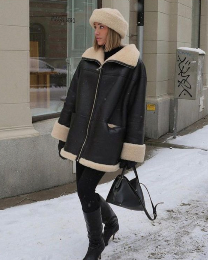 Viktoria™ | Women's leather jacket with teddy lining