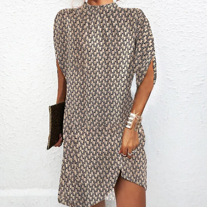 Lisa™ - Brown mini dress with all-over print